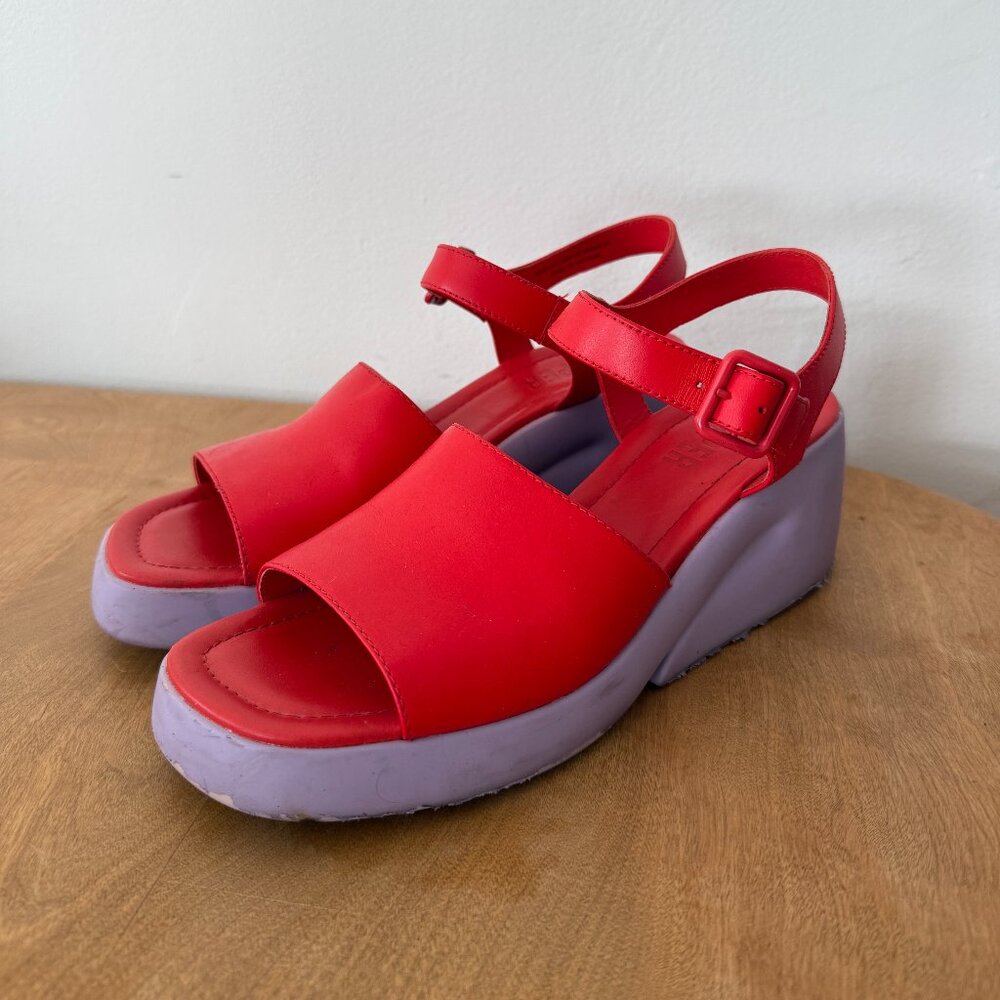 Camper Kaah Red Sandals with Light Purple Platform
